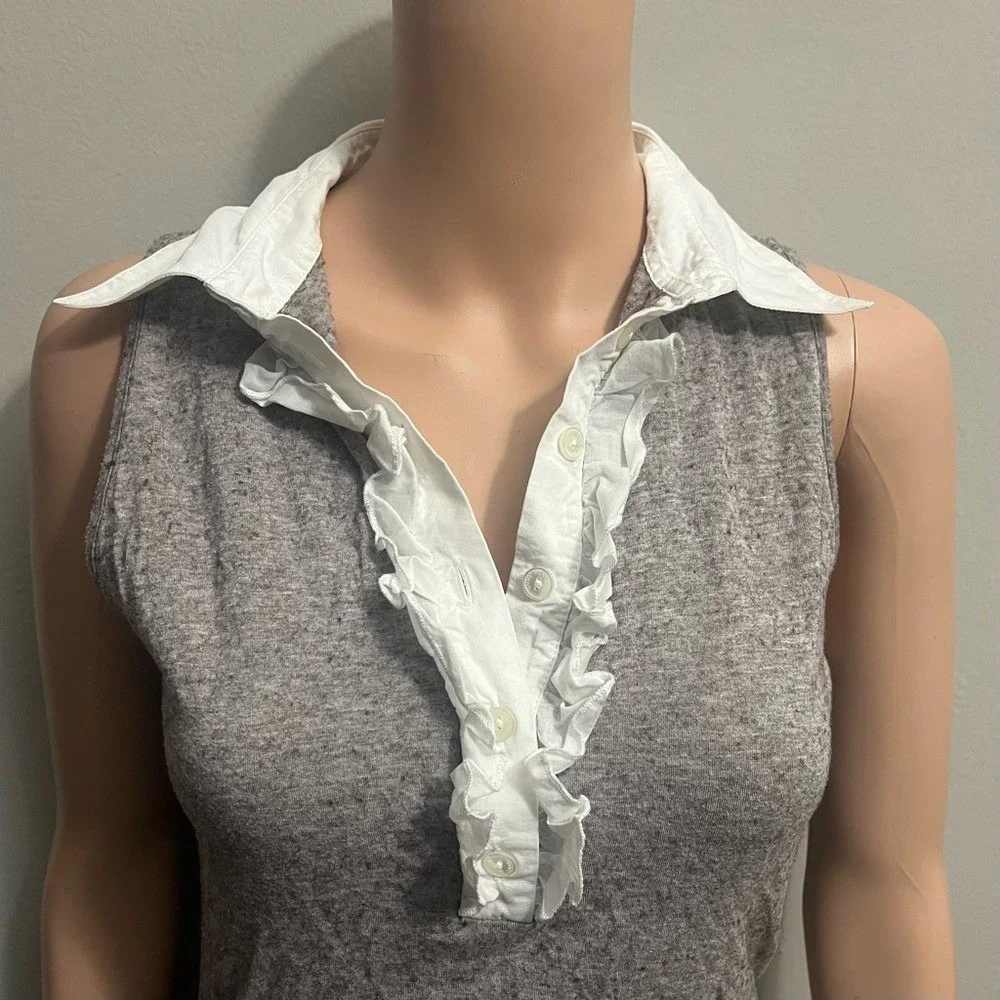 Anne Fontaine Sleeveless Collared Blouse Size 8 Size 40 Wool Blend Brown White - Picture 5 of 9